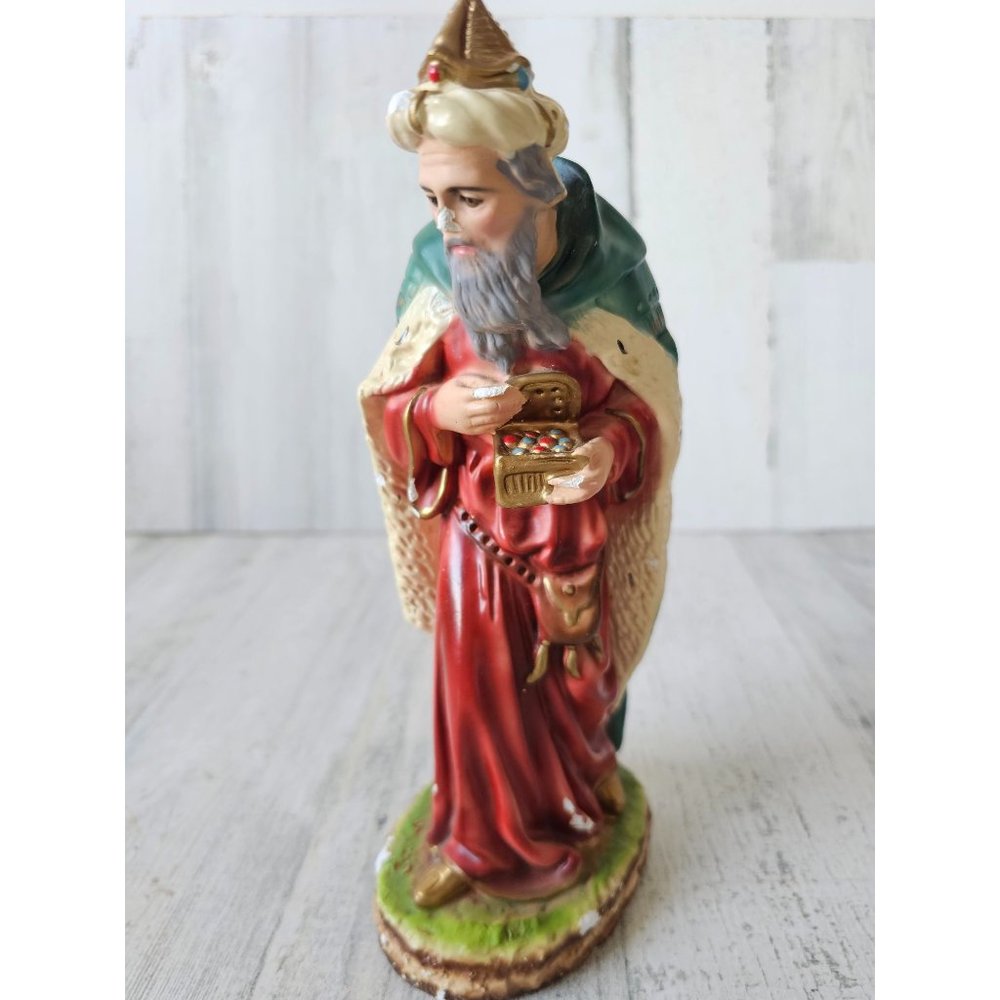 Vintage Italian chalkware wiseman nativity village Italy Xmas statue religious